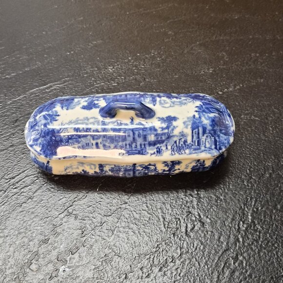 VTG Victoria Ware Flow Blue Ironstone Trinket Tray Lid 3 Compartments Shabby - Picture 9 of 9